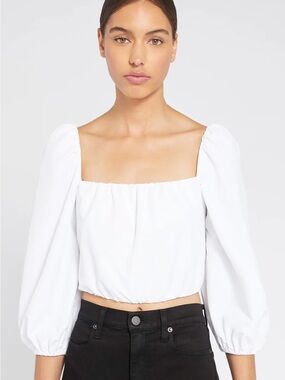 Alice and Olivia White Square-Neck Puff Sleeve Top